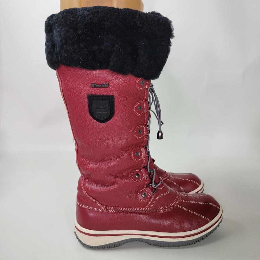 Atelier Noir Womens Red Leather Thinsulate Winter Snow Boots Shearling Size 7